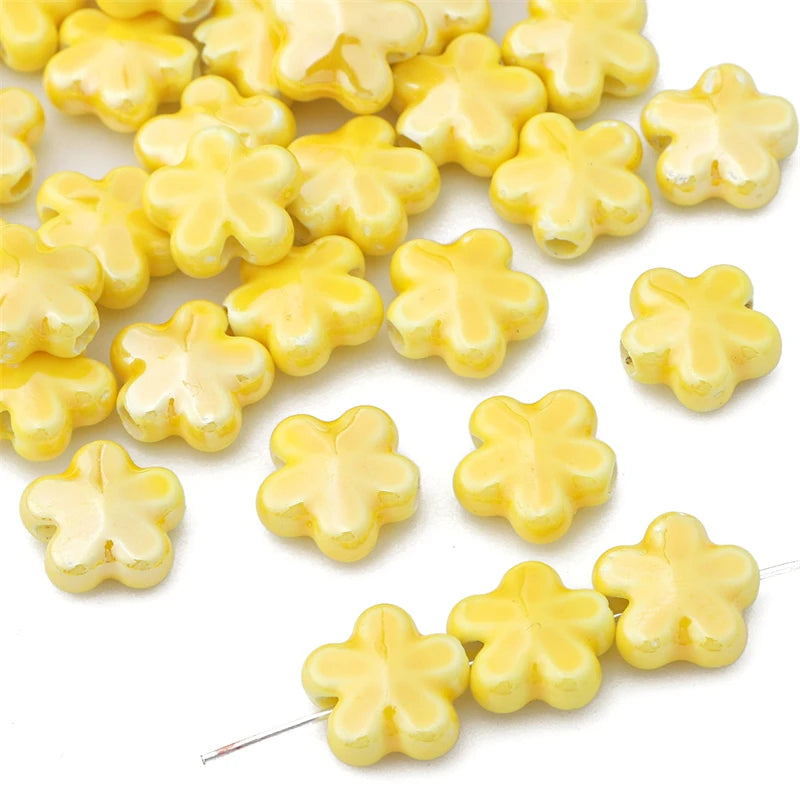 10Pc 12mm Handmade Colorful Flower Shape Ceramic Loose Spacer Beads Charm for Bracelet Necklace Earring DIY Jewerlry Making -