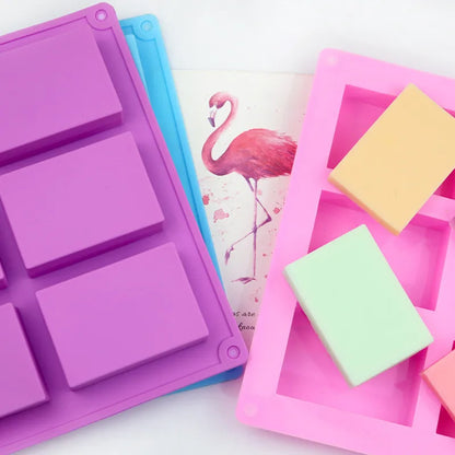 6 grid Handmade Soap Silicon Mold 6 types Floral Pattern Flat Bottom Essential oil Toilet Soap DIY Baking Cake Square Mold