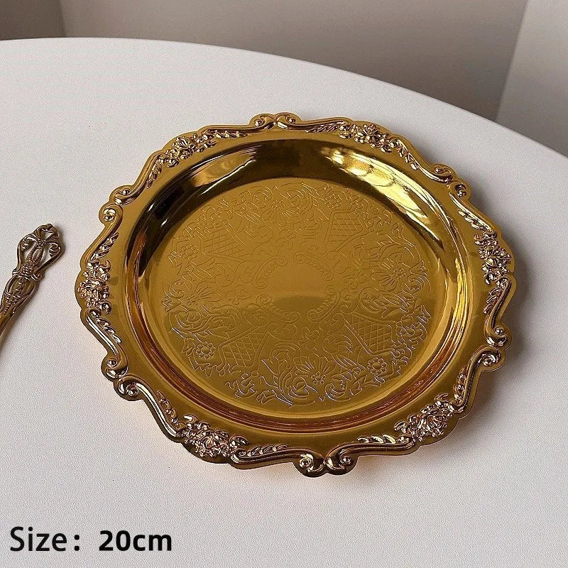 Retro Luxury Silver Plated Plates Cake Dessert Tray High Tea Snack Fruit Dish Jewelry Storage Tabletop Decor Home Hotel Suppl