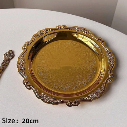 Retro Luxury Silver Plated Plates Cake Dessert Tray High Tea Snack Fruit Dish Jewelry Storage Tabletop Decor Home Hotel Suppl