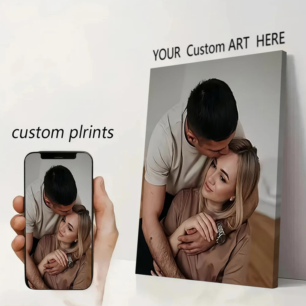 Custom Print Canvas Painting From Your Photos Wedding Birthday Poster Wall Art Decoration Pets Family Landscape Picture Decor