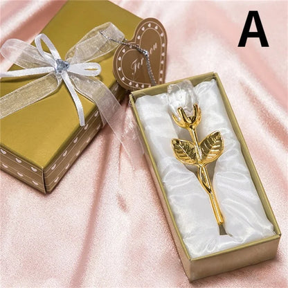 6 Colors Crystal Glass Rose Flower Figurines Craft Valentine's Day Favors X'mas Lovers' Gift Souvenir Home Wedding Decoration