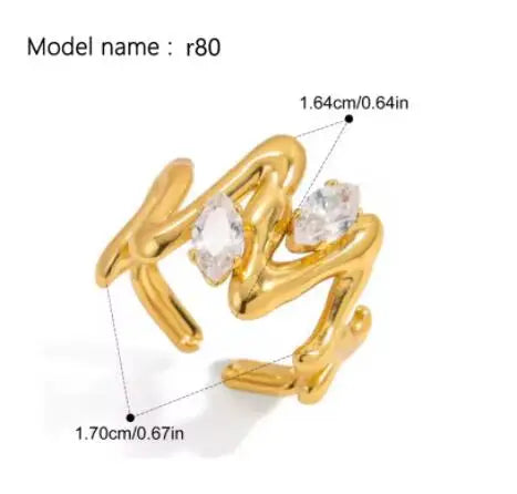 Fashion Simple Stainless Steel Rings For Women Gold Color Smooth Geometric Open Rings Arc Rings Diamonds Jewellery Ring Gift 
