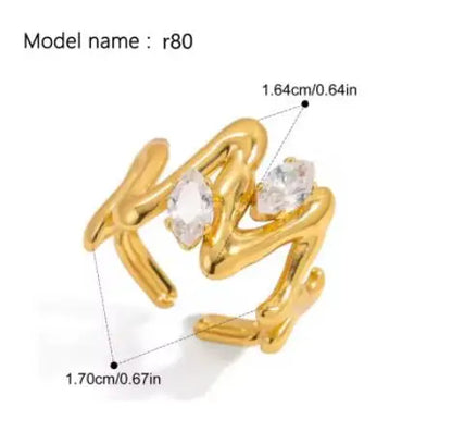 Fashion Simple Stainless Steel Rings For Women Gold Color Smooth Geometric Open Rings Arc Rings Diamonds Jewellery Ring Gift 