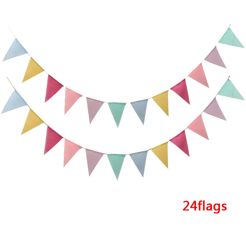 Multicolor Triangles Flags Burlap Linen Banner Pennant for Happy Birthday Party Wedding Decoration Candy Bar Hanging Flags
