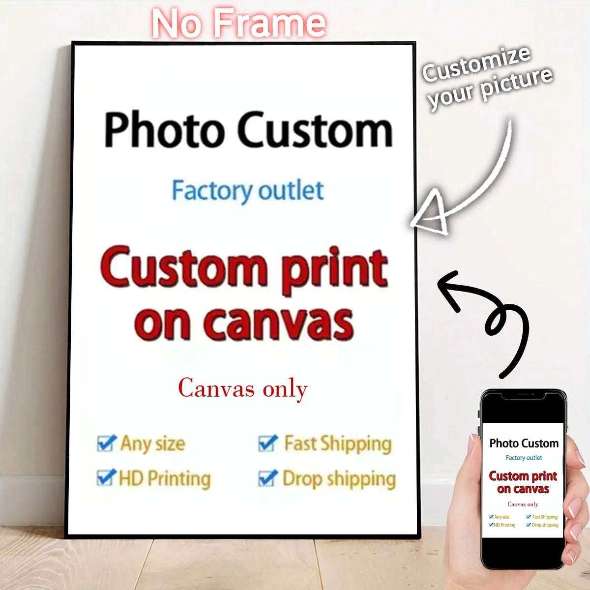 Custom Print Canvas Painting From Your Photos Wedding Birthday Poster Wall Art Decoration Pets Family Landscape Picture Decor