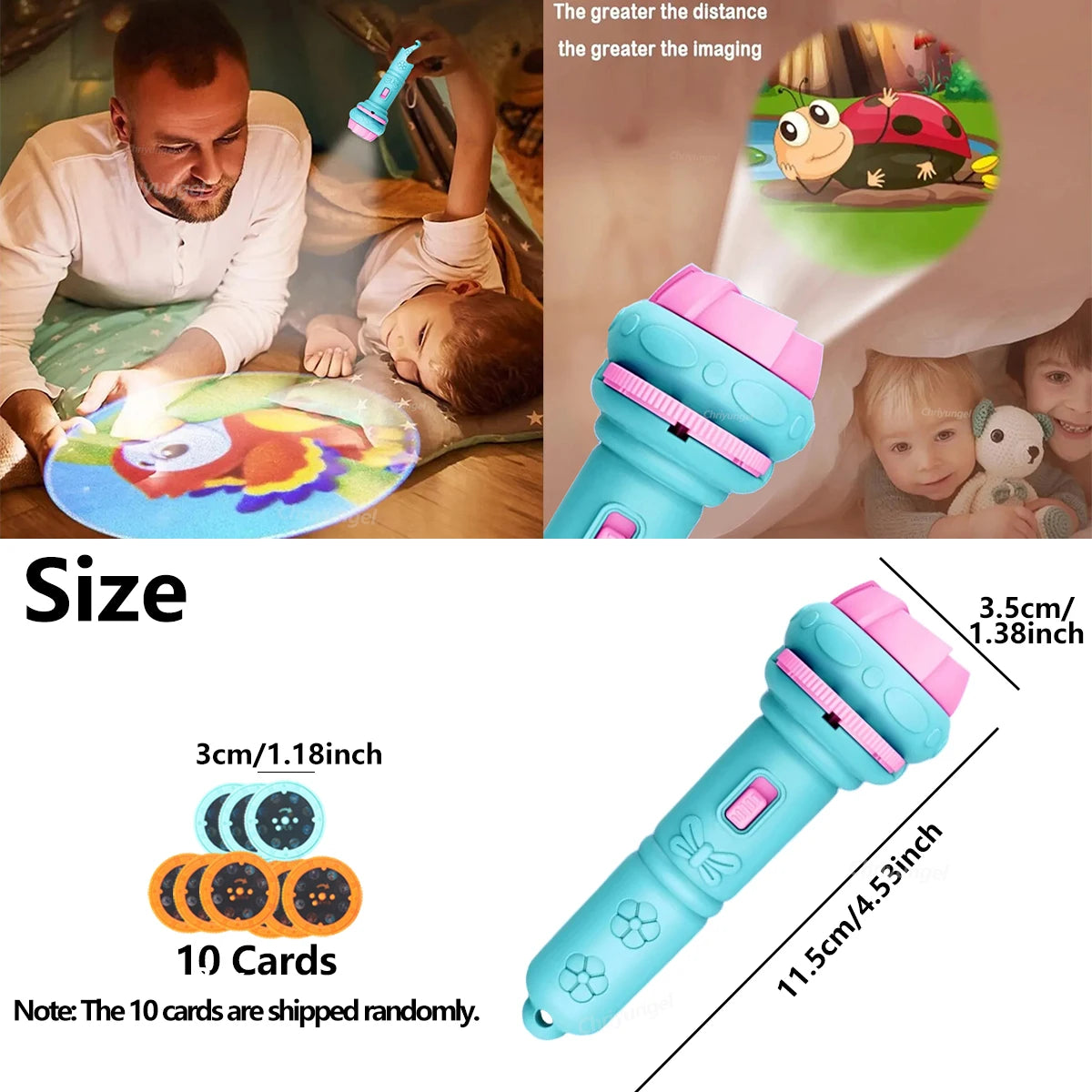 10 Cards Cartoon Projection Flashlight 80 Patterns Creative Children Flashlight Toy Projector Baby Toys Bedtime Story Book To