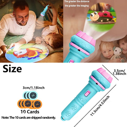 10 Cards Cartoon Projection Flashlight 80 Patterns Creative Children Flashlight Toy Projector Baby Toys Bedtime Story Book To