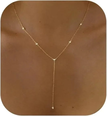 Gold Plated CZ Lariat Necklace for Women Boho Fashion Jewelry Women, Silver Plated Necklace for Women, Dainty Gold Necklaces 
