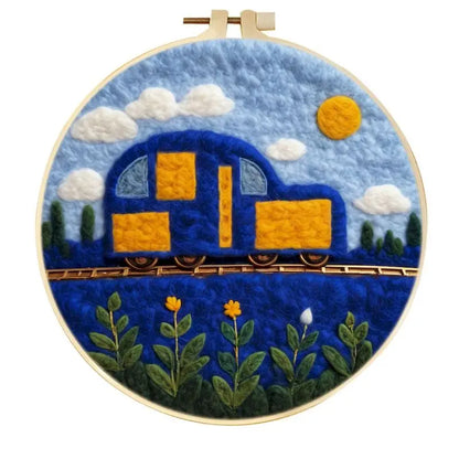 PhotoCustom Diy Felting Kit Wool Felting Painting With Complete Kit House Landscape Wool Needle Felt Picture Kit Felt Craft N