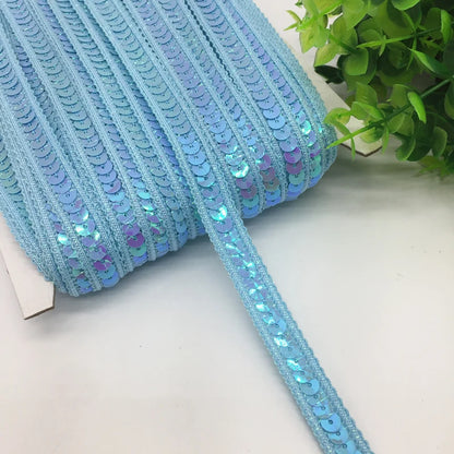 3 yards 13mm Sequins Ribbon Lace Trim Sequin Fabric For Dress Clothes Headdress Bridal Sewing Accessories DIY - Sky Blue
