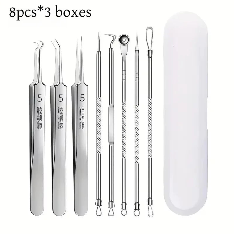 8 PCS Stainless Steel Acne Clip, Cell Clip, Blackhead Clip, Acne Needle, Beauty Salon Acne Needle, Acne Needle Tool - 3 boxes