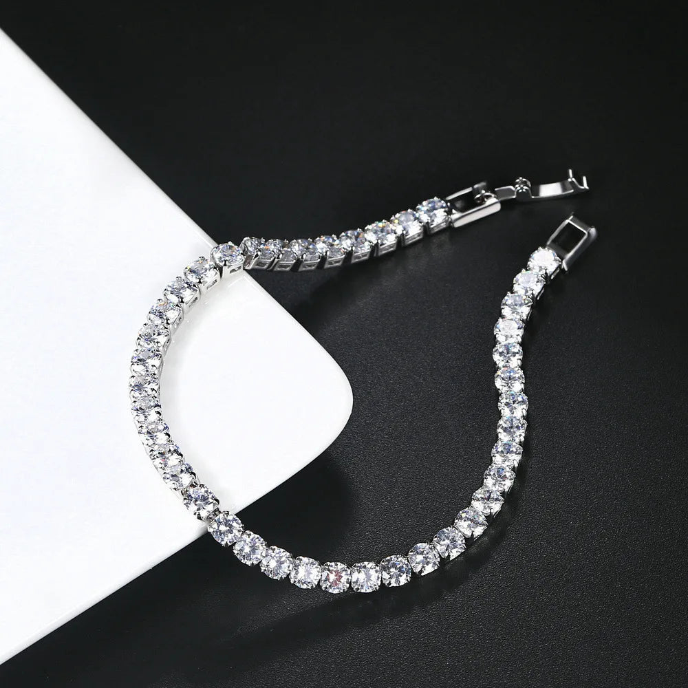 Women's Fashion 4mm Zirconia Tennis Bracelet Crystal Charm Designer Thin Chain Wedding Jewelry