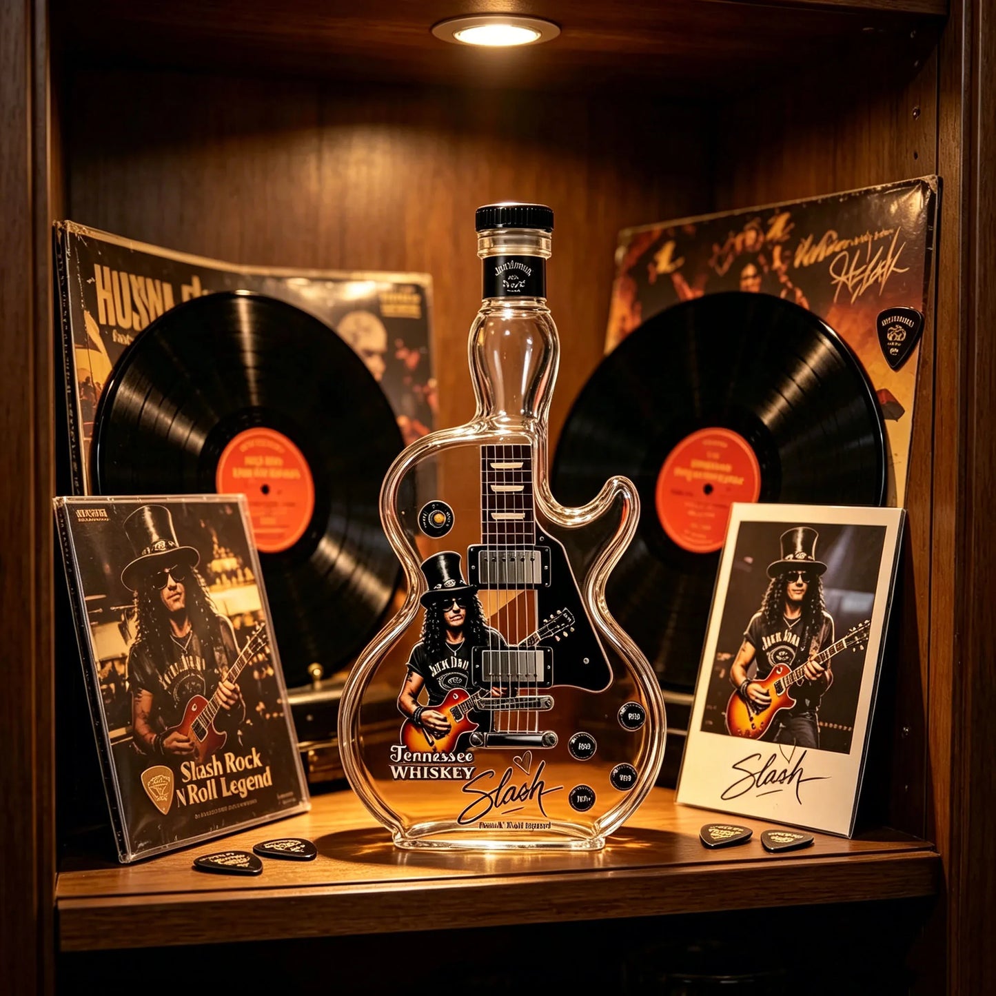 Retro Sunset Gradient Guitar Shaped Whiskey Bottle High Borosilicate Glass Vintage Rock Collectible Home Bar Decor Gift