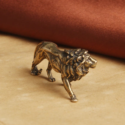 Pure Copper Majestic Lion King Miniatures Figurines Desk Decorations Vintage Brass Mini Animal Statue Home Decor Ornaments Cr