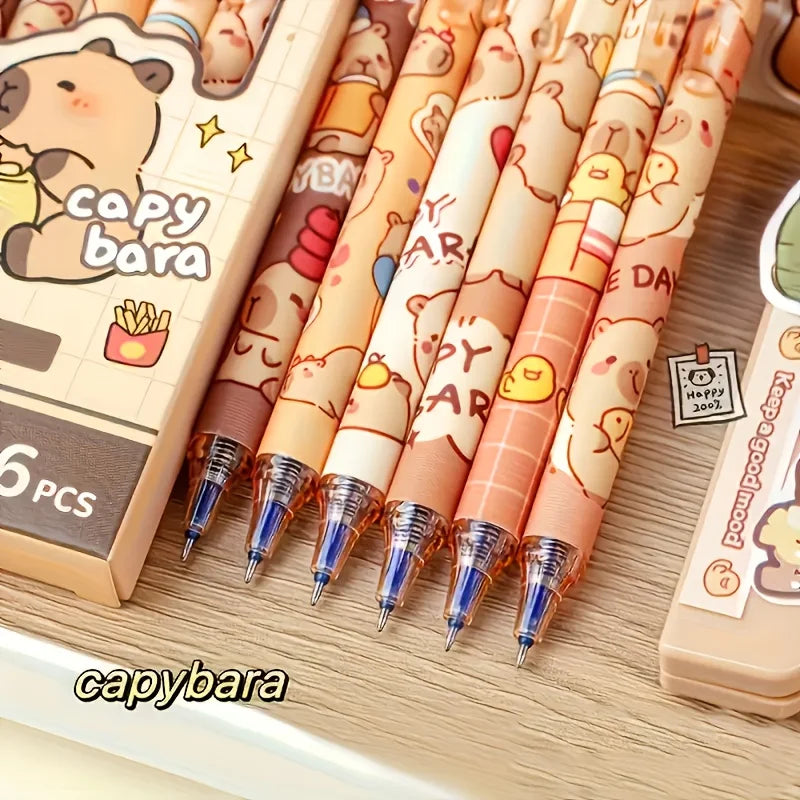 6pcs Cute Capybara Erasable Gel Pens | 0.5mm Retractable Blue Ink for School & Office | Smooth Writing & Quick-Drying (6 Colo