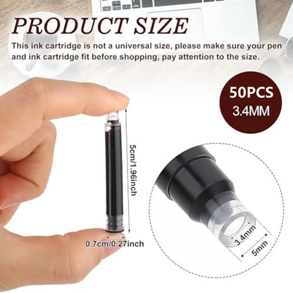 50pcs Fountain Pen Ink Cartridge Refills Bottle Disposable 3.4mm Bore Diameter School Office Stationery Supplies Calligraphy 