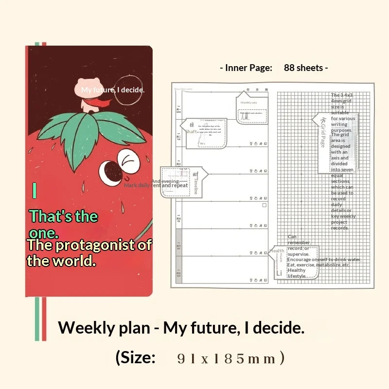 Kinbor Cute Agenda Undate Weekly Daily Planner Slim Illustrated Self-fill Notebook Weekly To Do List Hardcover Two Page Per W