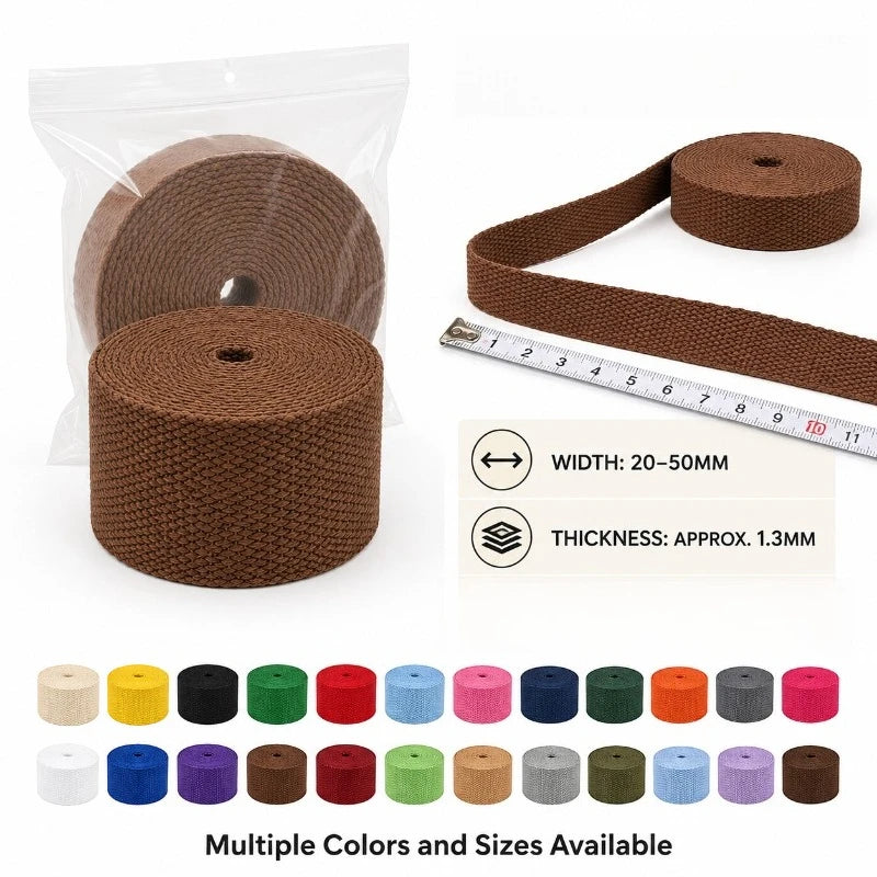 5Meters 1.3mm 20-50mm Cotton Webbings Tape for Bag Strap Backpack Label Ribbon Band Clothes Bias Binding DIY Sewing Accessori