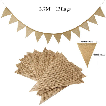 Multicolor Triangles Flags Burlap Linen Banner Pennant for Happy Birthday Party Wedding Decoration Candy Bar Hanging Flags - 