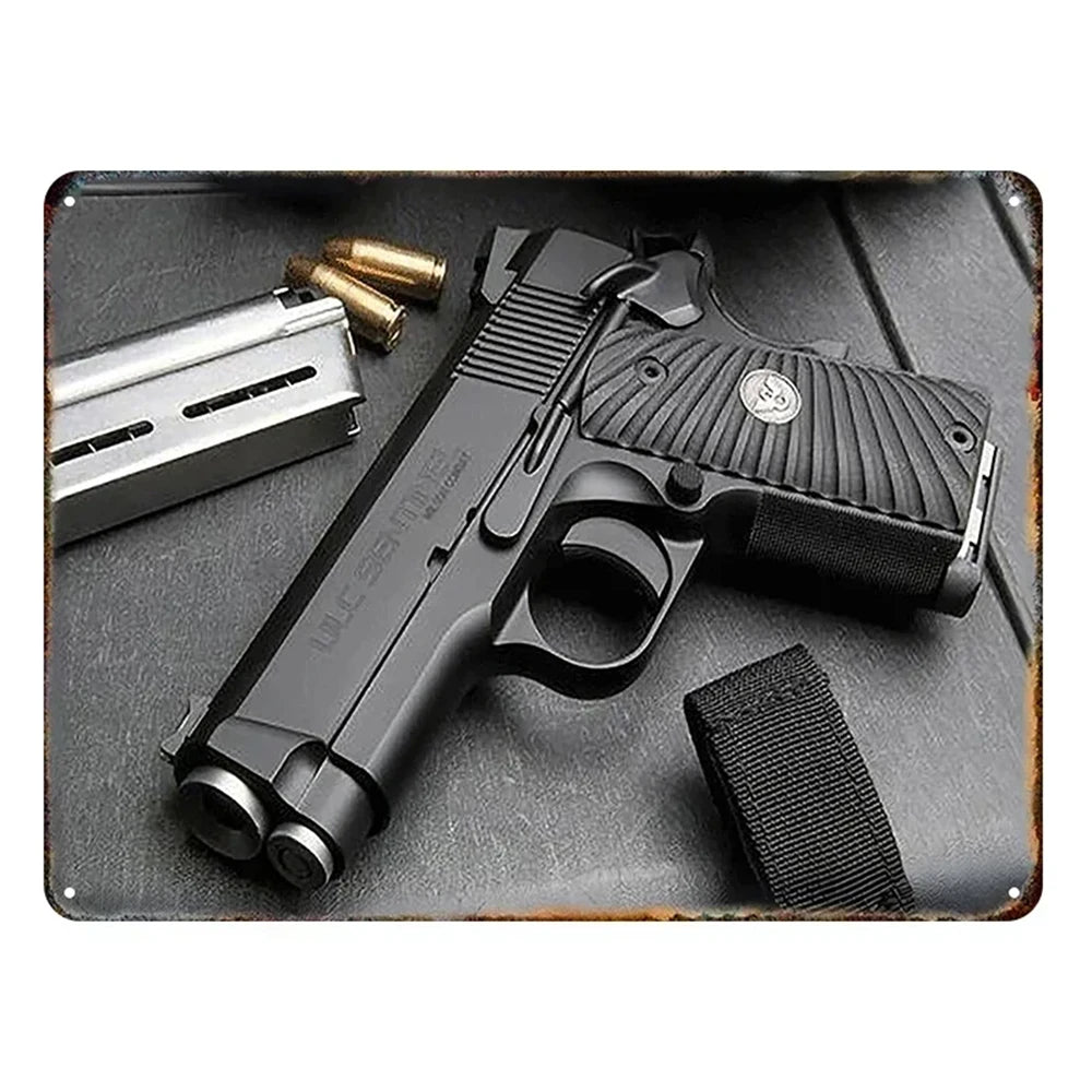 Vintage HD Pistol Metal Sign, Retro Wall Decor for Home Bar Club Man Cave