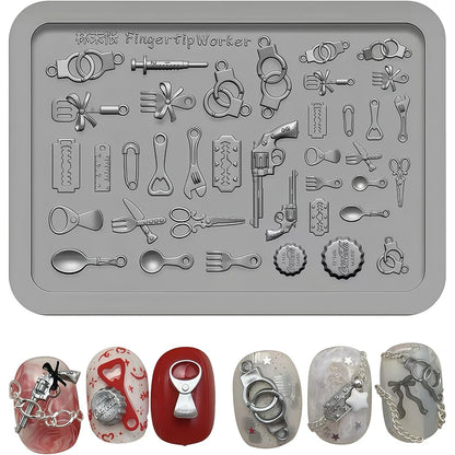 3D Buttons Nail Art Mold Silicone Cute Nail Charms Tool Women DIY Manicure Multi Shapes Button Small Model Resin Buckle Suppl