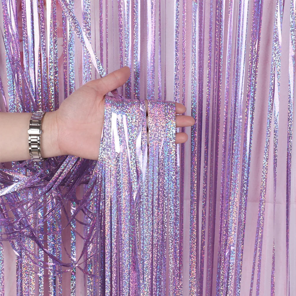 Metallic Tinsel Foil Fringe Curtains Photo Backdrop Glitter Streamers Foil Fringe Backdrop Curtain for Xmas Wedding Backgroun