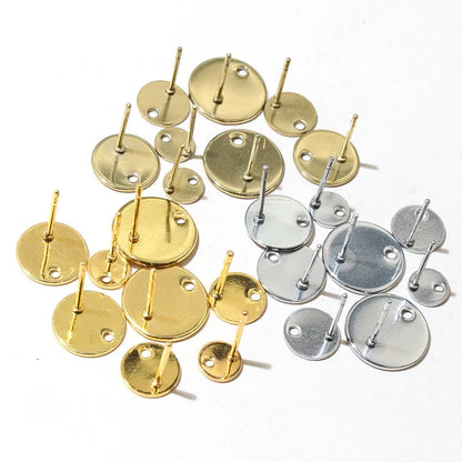 20pcs 6-12mm Stainless Steel Earring Studs Pins Craft Findings for Stud Earrings DIY Jewelry Making Accessories Findings