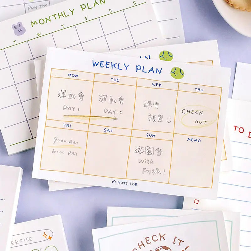 JIANWU 100sheets/50sheets Cute Plan Series Memo Pad Kawaii To Do List Weekly Plan Daily Plan Stationery School Office Supplie
