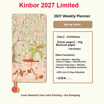 Kinbor Original Undated Weekly Planner, Illustrated Hardcover Journal with Two Pages Per Week, Portable To-Do List Notebook S