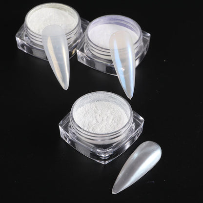 Moonlight Pearl White Nails Glitter Dust Chrome Aurora White Rubbing on Powder Shell Mirror Pigment Nail Art Supplies Decorat