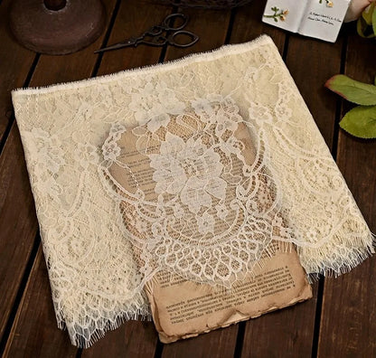3m long 26cm wide quality eyelash lace fabric handmade diy dress skirt accessories - light apricot
