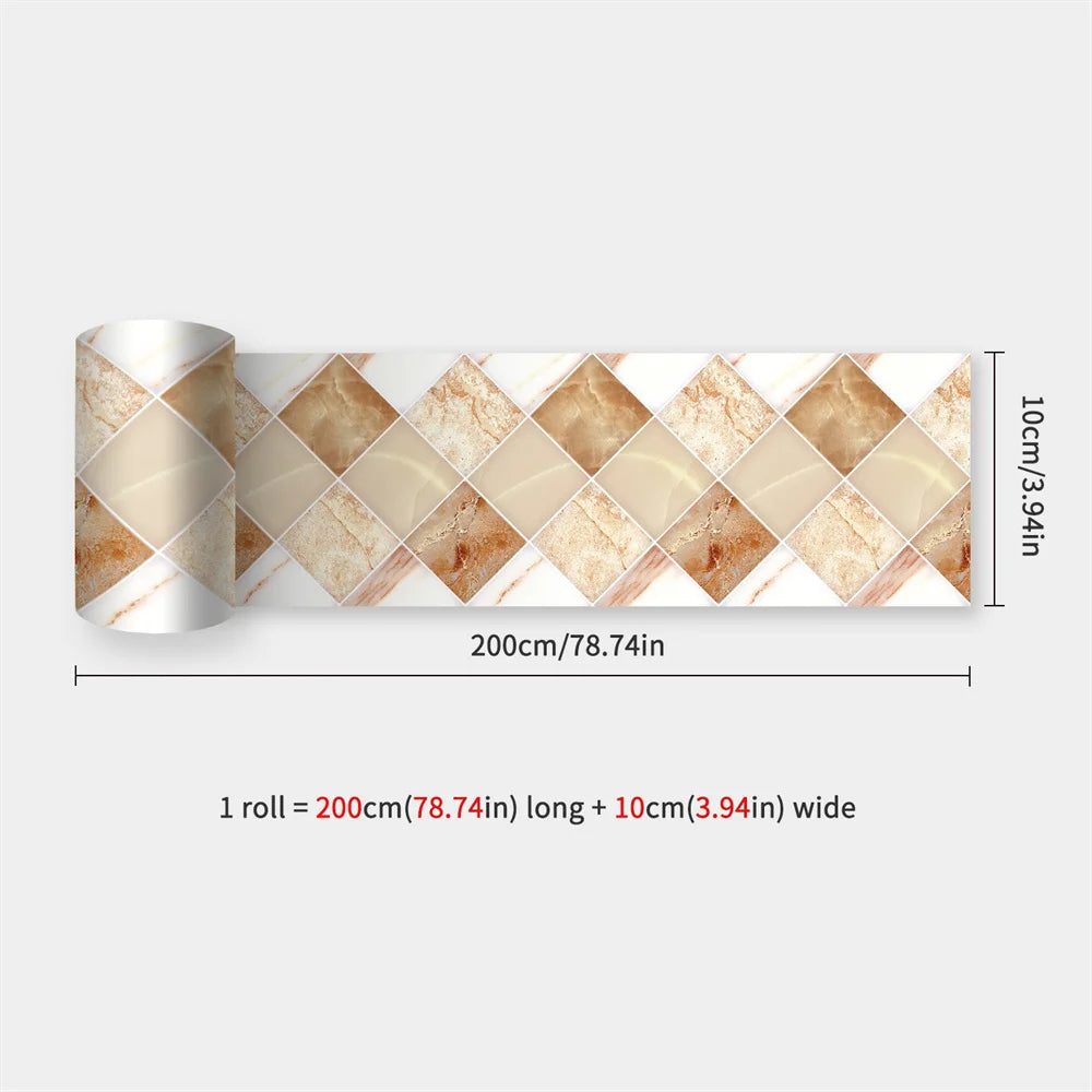 Mosaic Bathroom Waist Line Wall Stickers Waterproof Peel & Stick Art Backsplash Kitchen Office Skirting Line Decor Wallpaper 