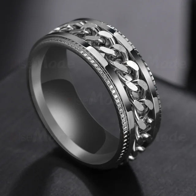 Cool Stainless Steel Rotatable Men Ring Spinner Chain Punk Women Jewelry for Party Gift - R259-01 / 10