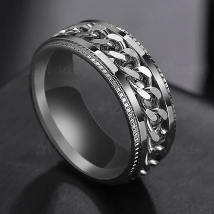Cool Stainless Steel Rotatable Men Ring Spinner Chain Punk Women Jewelry for Party Gift - R259-01 / 10