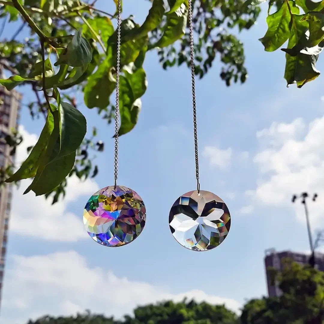 2pcs, Round Crystal Sun Catchers, Glass Prism Hanging Sun Catchers, Rainbow Maker For Window, Balcony, Kitchen, Garden Decora