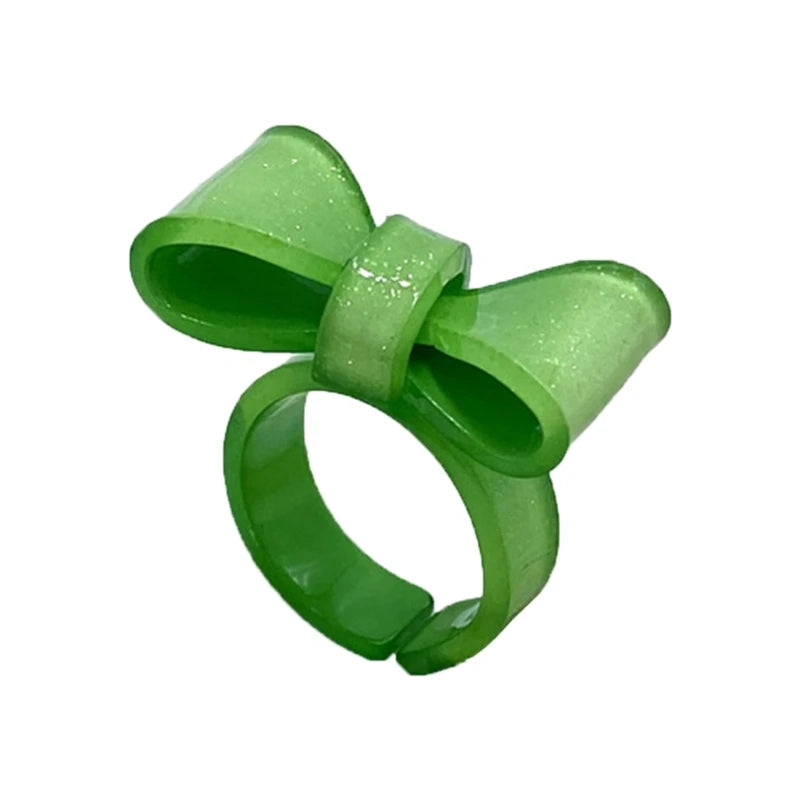 Resin Rings Dumpy Acrylic Rings Bowknot Rings Aesthetic Trendy Colorful Open Rings Statement Jewelry Bow Rings for Women - Gr