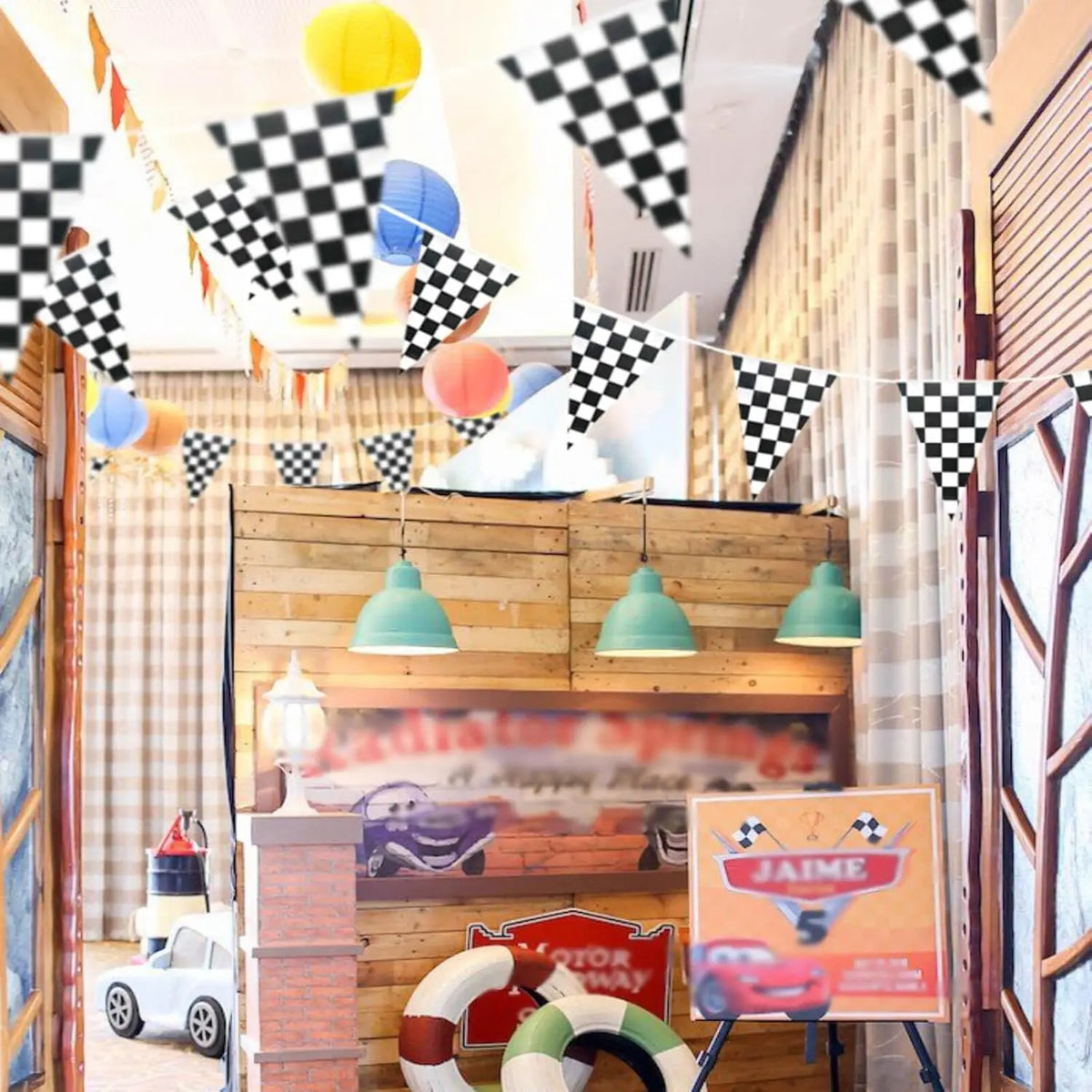 Racing Car Party Triangle Flag Banner Checkered Flag Pennant Banner for Racing Car Birthday Party Decoration Backdrop Decorat