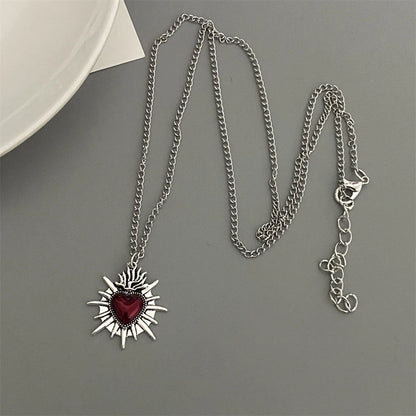 Punk Rock Red Black Heart Pendant Chain Necklace For Men Women Cool Hip Hop Street Vintage Goth Accessories Trendy Jewelry