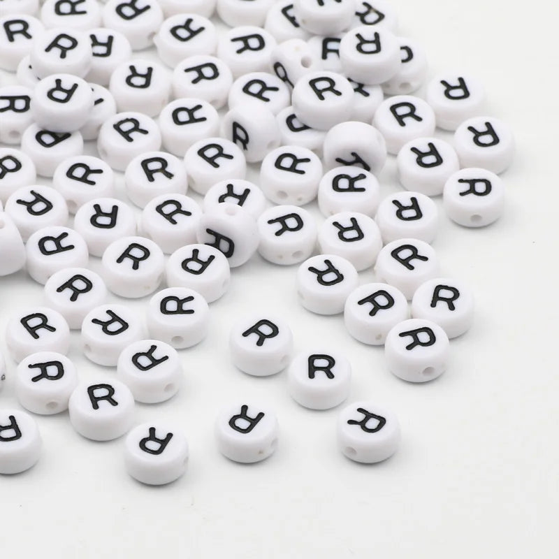 50/100pcs/lot 7x4mm White Round A-Z Alphabet Letter Acrylic Loose Spacer Beads for Jewelry Making Diy Bracelet Accessories