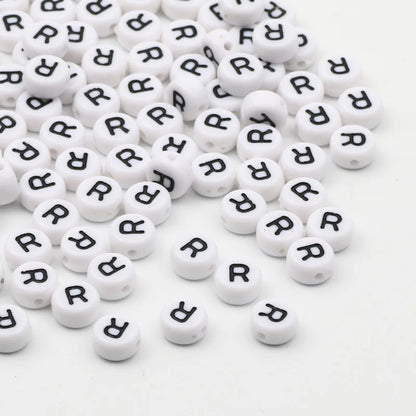 50/100pcs/lot 7x4mm White Round A-Z Alphabet Letter Acrylic Loose Spacer Beads for Jewelry Making Diy Bracelet Accessories