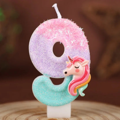 0-9 Number Cartoon Unicorn Digital Candles for Kids Birthday Party Festival Cake Decoration Atmosphere Props Fun Themed Candl