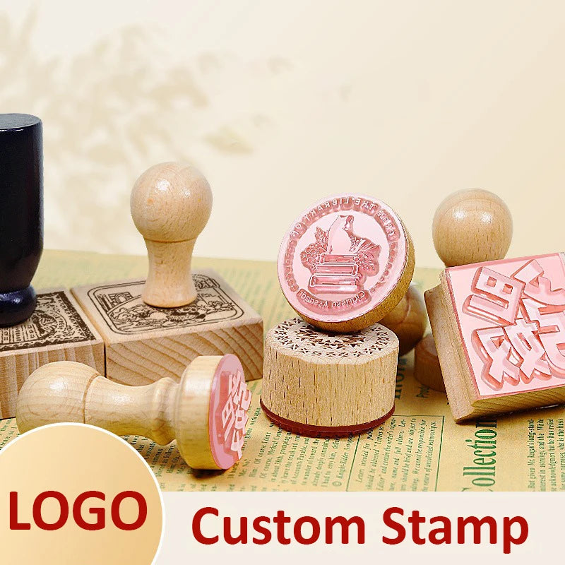 LOGO Custom Wooden Rubber Stamp Personalized Name Stamp Business Logo Customization for Office Craft DIY | Free Design