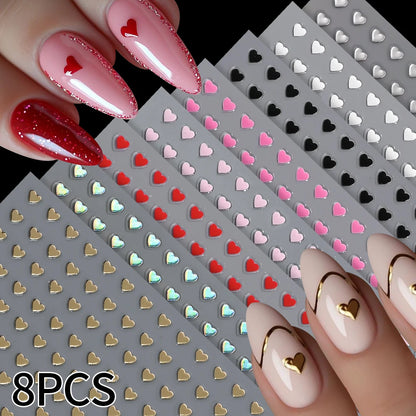 8pc 3D Mixed Color Heart Nail Stickers Valentines' Day Sweet Red Pink Love Selfadhesive Nail Decoration Decals Manicure Suppl