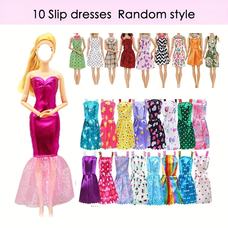 30Pcs Doll Clothes And Accessories Set for Girl Dolls Include 4Fashion Dresses 4Top And Pants 2Long Dresses 10Shoes 10Dresses