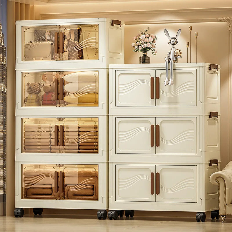 Foldable Storage Box with Clear Door - Spacious, Durable, and Easy-to-Assemble - Ideal for Organizing Clothes, Books, Toys, a