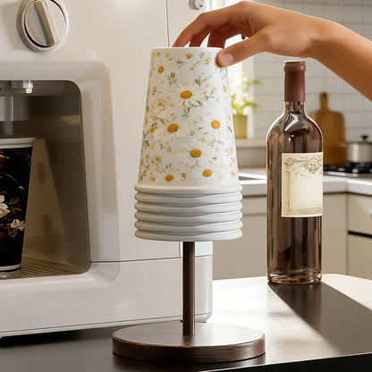 Walnut Colored Wooden Disposable Paper Cup Holder, Suitable for Household Coffee Corners, Kitchens, and Small Bar Counters