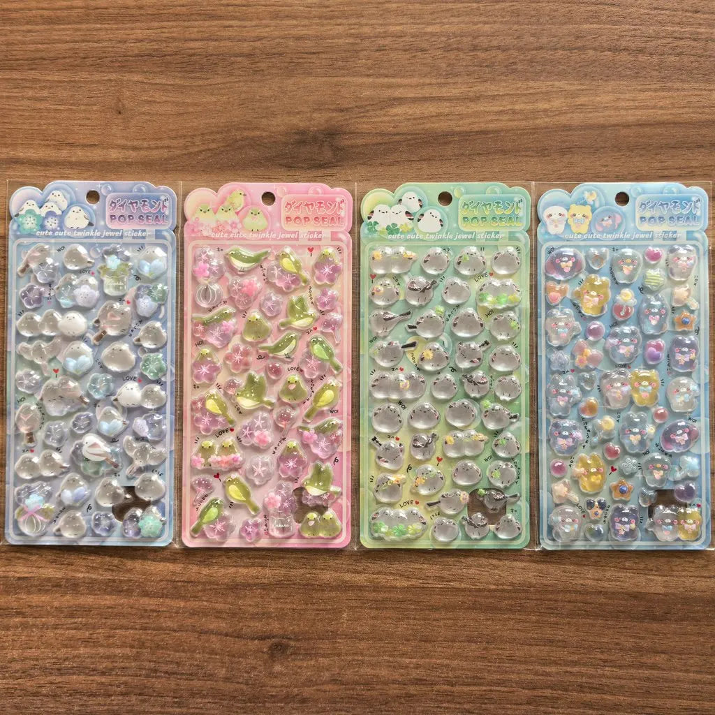 4 Pcs/Set Shiny Crystal Decorative Stickers - Cute Animal & Flower Embellishments for Journal DIY & Phone CaseAnimeWorlds Sto