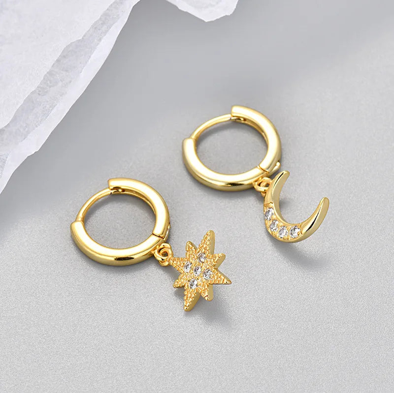 Fashion Stainless Steel Zircon Star Hoops Earrings For Women Vintage Crystal Zirconia Circle Earrings Punk Unisex Rock Jewelr