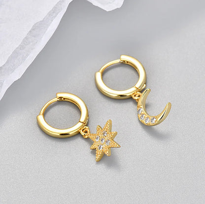 Fashion Stainless Steel Zircon Star Hoops Earrings For Women Vintage Crystal Zirconia Circle Earrings Punk Unisex Rock Jewelr